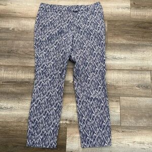 Soft Surroundings Womens 12 Blue Printed Casual Flat Front Straight Leg Pants